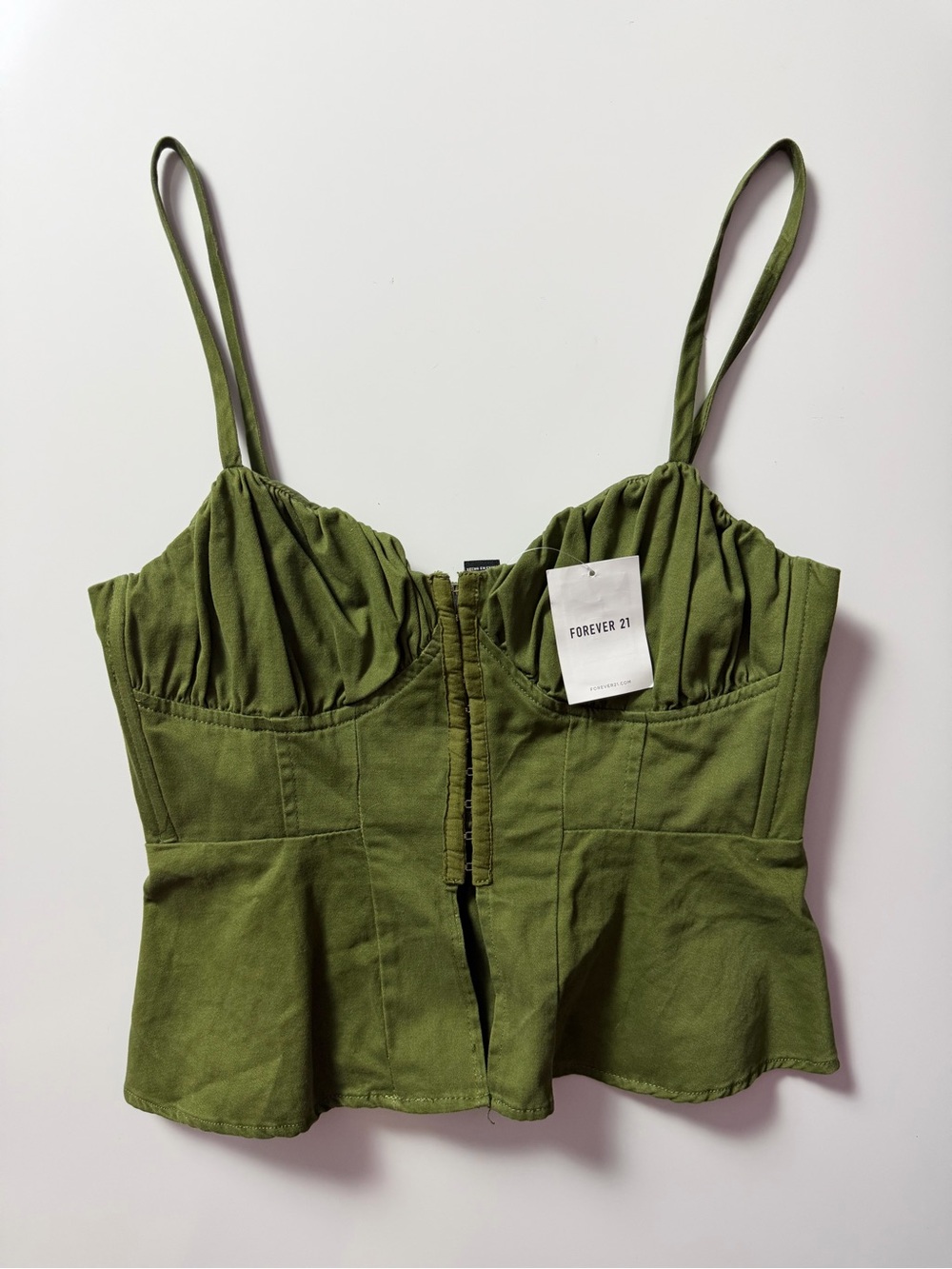 NWT Forever 21 Hook & Eye Front Tank, Army Green, Size L